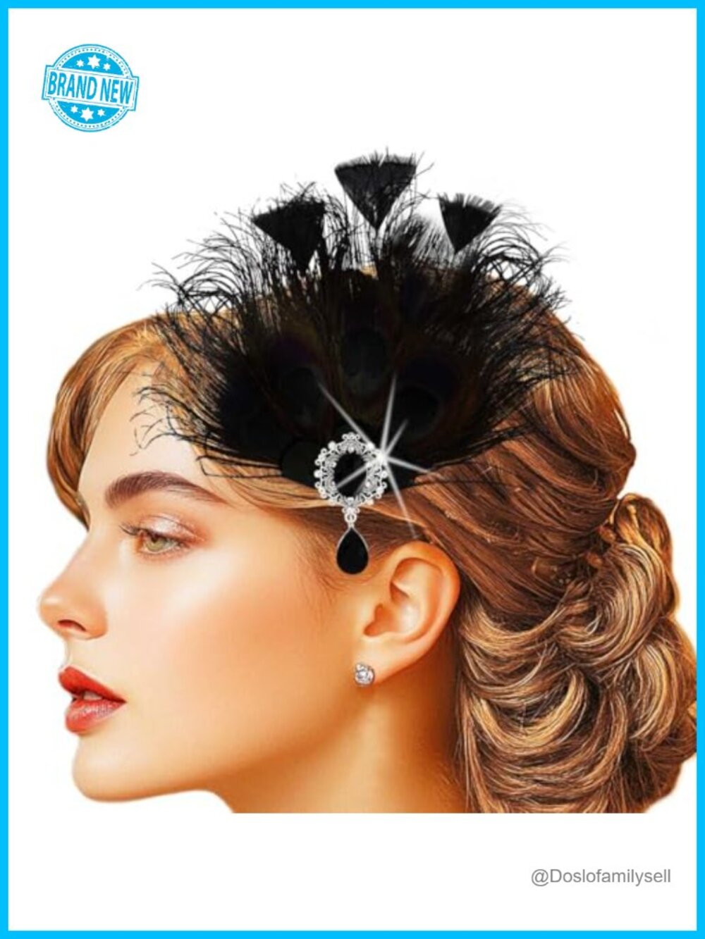 1920s Flapper Peacock Feather Hair Clip Headpiece Fascinator Rhinestone